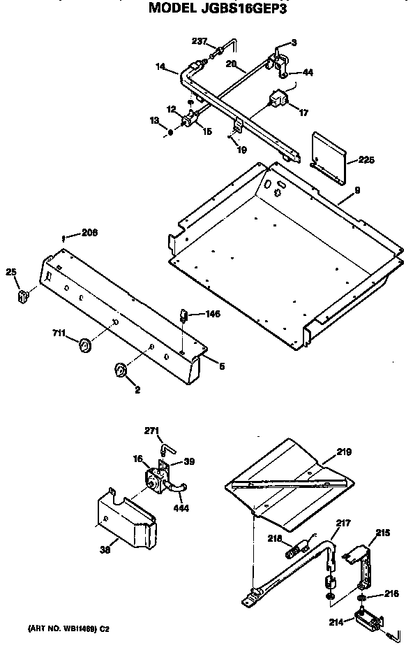 GE JGBS16GEP3 burner assembly diagram