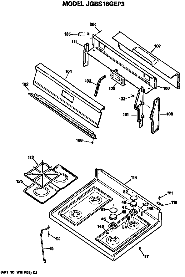 GE JGBS16GEP3 cooktop and backsplash diagram