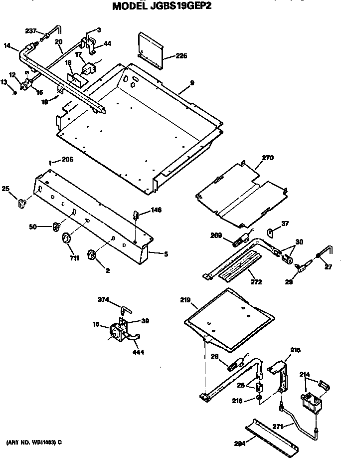 GE JGBS19GEP2 burner assembly diagram
