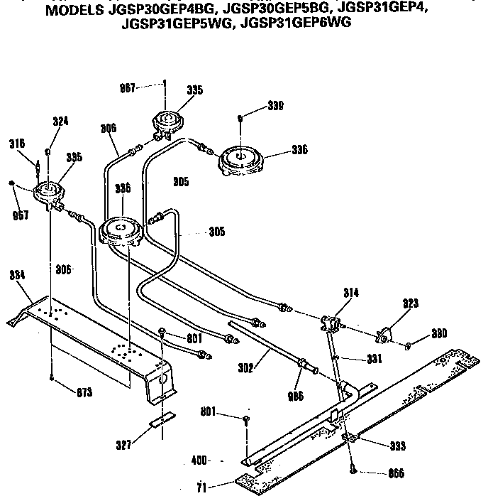 GE JGSP31GEP5WG burner assembly diagram