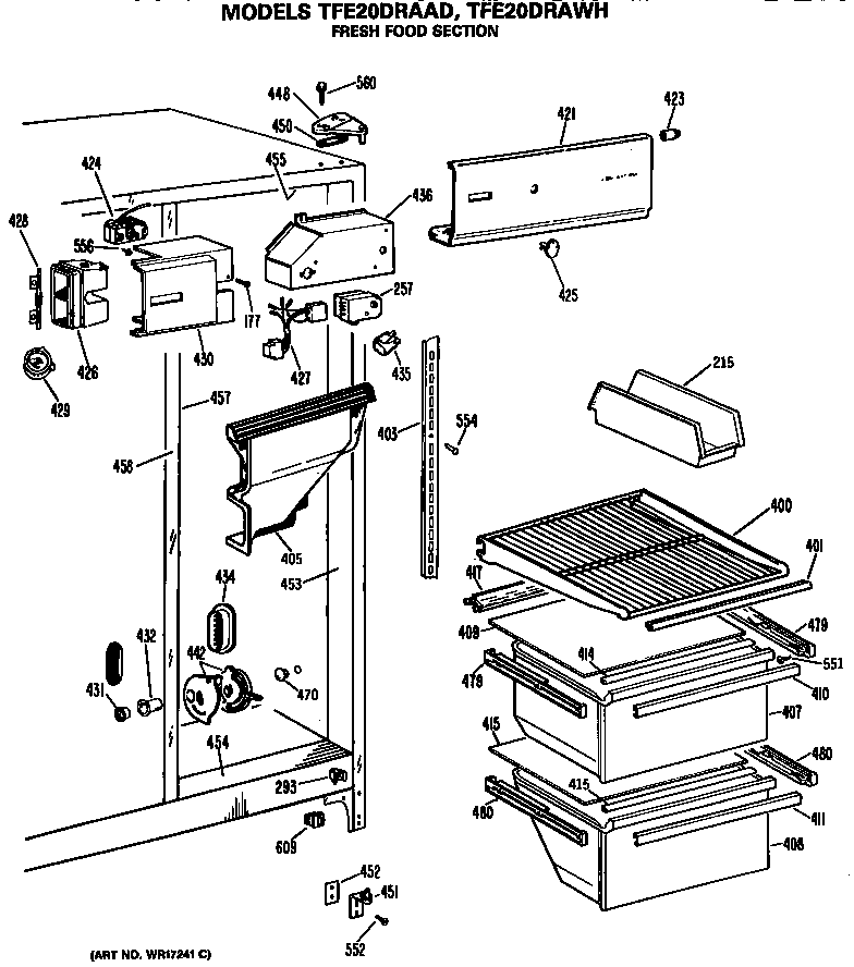 GE TFE20DRAAD fresh food section diagram