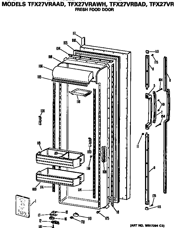 GE TFX27VRBAD fresh food door diagram