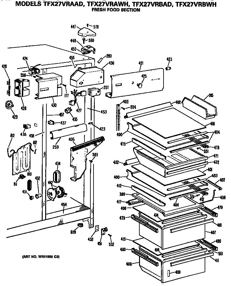 GE TFX27VRBAD fresh food section diagram