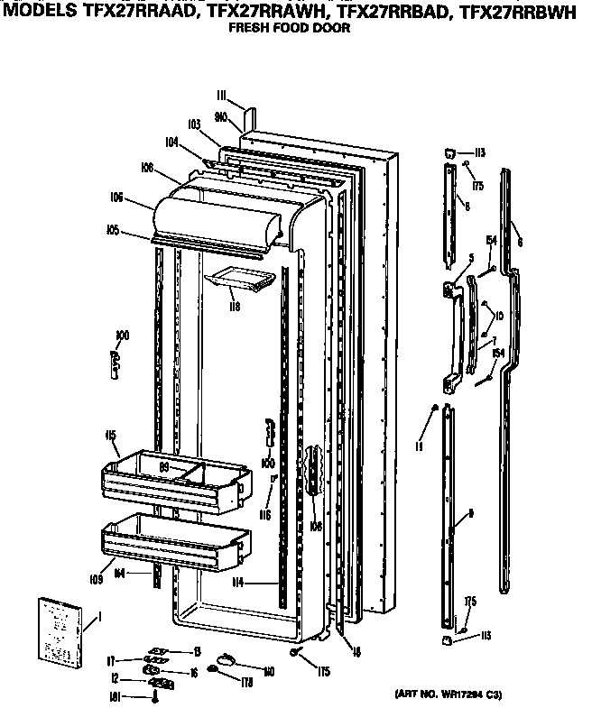 GE TFX27RRAAD fresh food door diagram