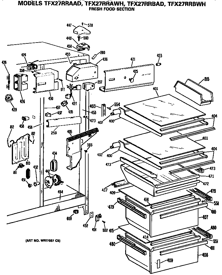 GE TFX27RRAAD fresh food section diagram