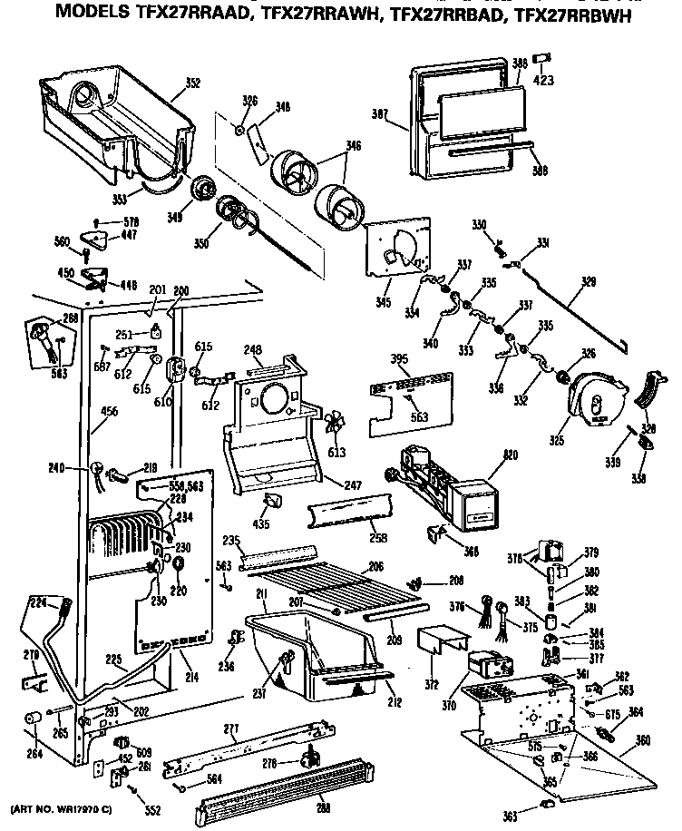 GE TFX27RRAAD freezer section diagram
