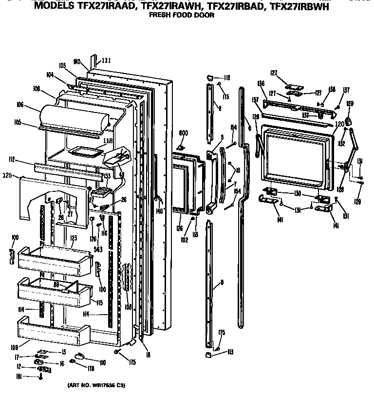 GE TFX27IRBWH fresh food door diagram