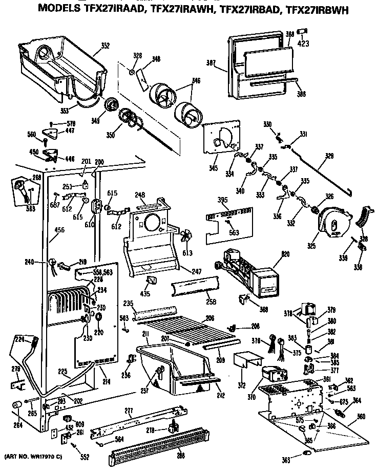 GE TFX27IRBWH freezer section diagram