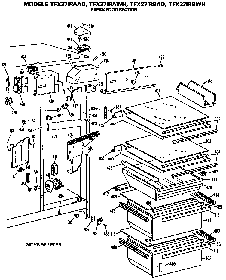 GE TFX27IRBWH fresh food section diagram
