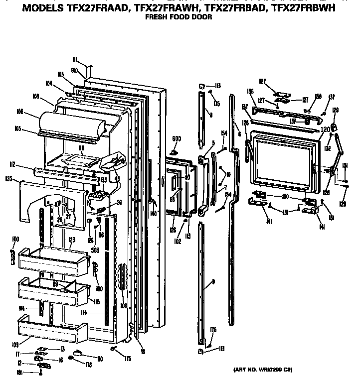 GE TFX27FRBWH fresh food door diagram