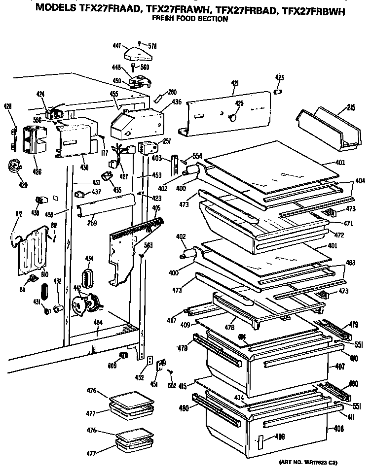 GE TFX27FRBWH fresh food section diagram