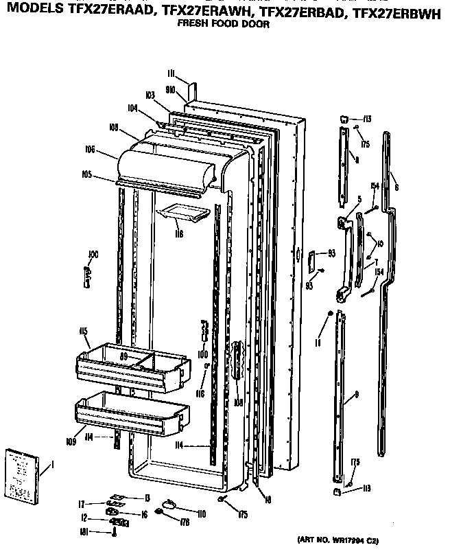 GE TFX27ERBAD fresh food door diagram