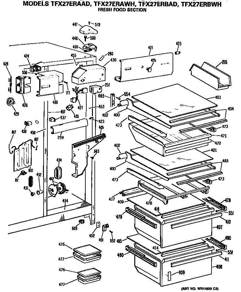 GE TFX27ERBAD fresh food section diagram
