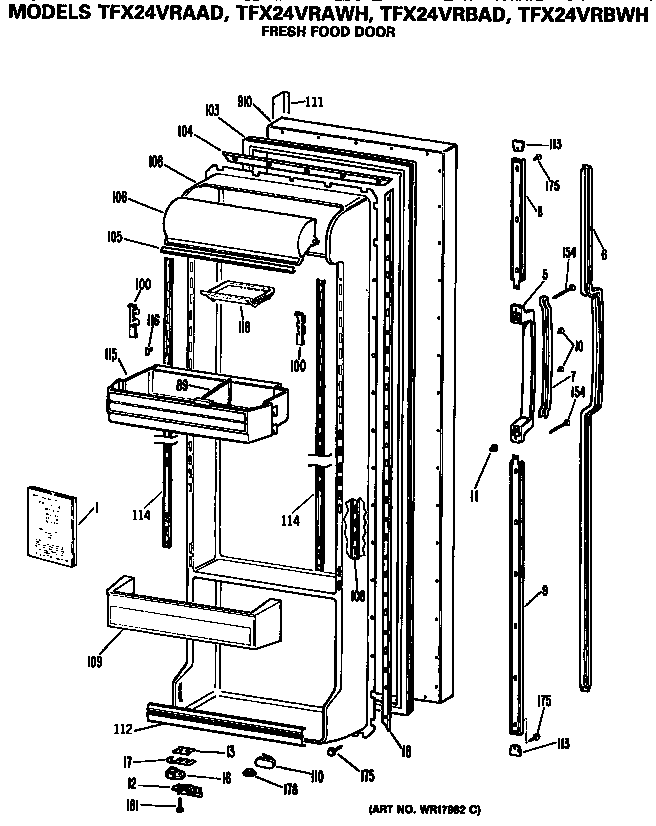 GE TFX24VRBAD fresh food door diagram