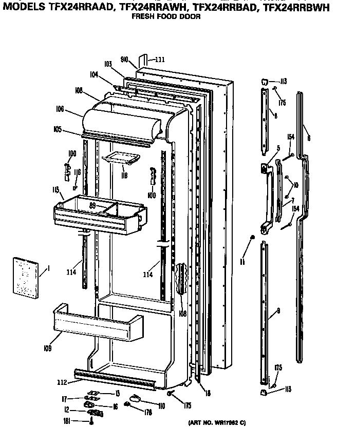 GE TFX24RRBAD fresh food door diagram