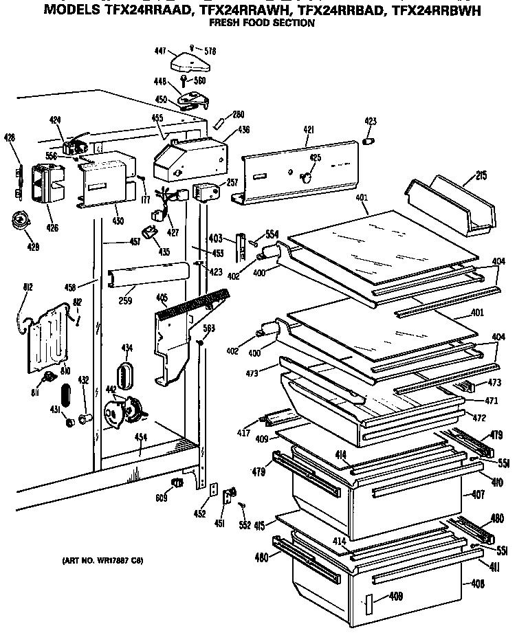 GE TFX24RRBAD fresh food section diagram