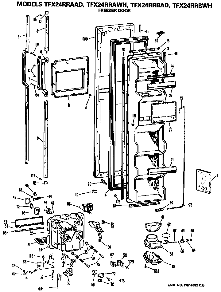 GE TFX24RRBAD freezer door diagram