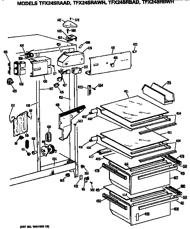 GE TFX24SRAAD fresh food section diagram