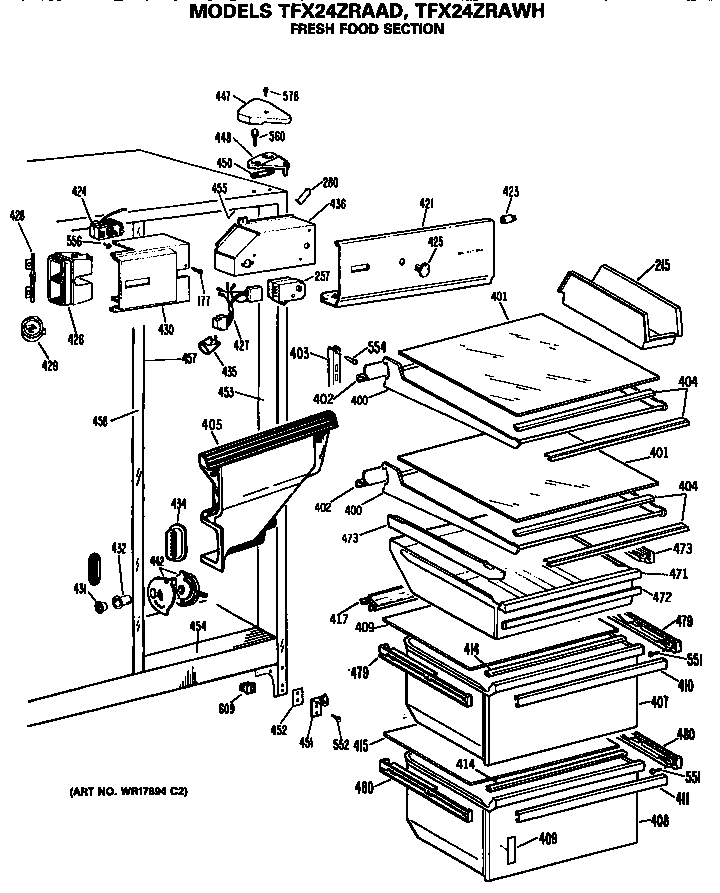 GE TFX24ZRAAD fresh food section diagram