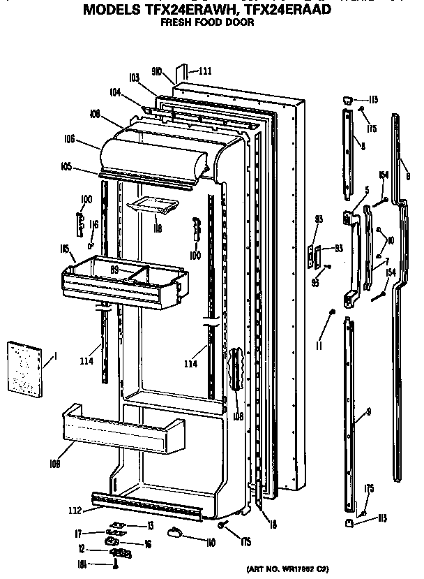 GE TFX24ERAWH fresh food door diagram