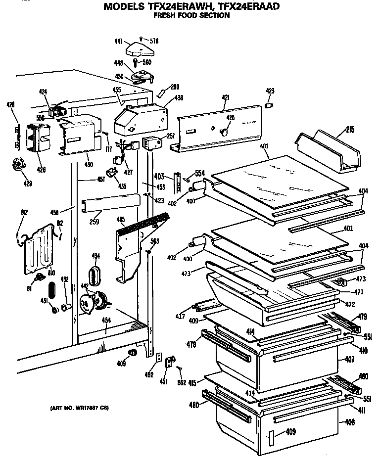 GE TFX24ERAWH fresh food section diagram