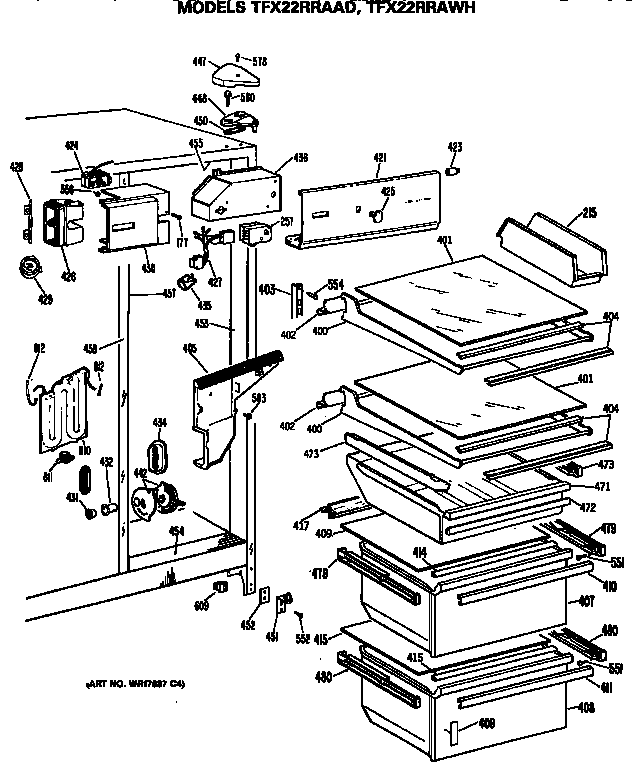 GE TFX22RRAAD fresh food section diagram