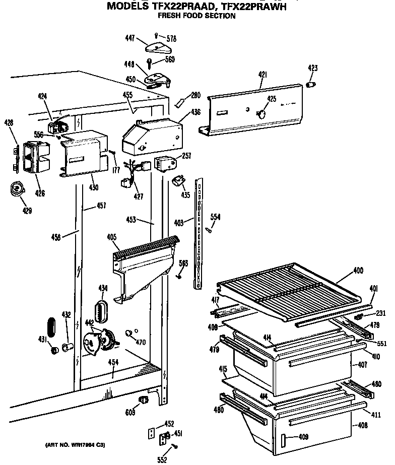 GE TFX22PRAWH fresh food section diagram