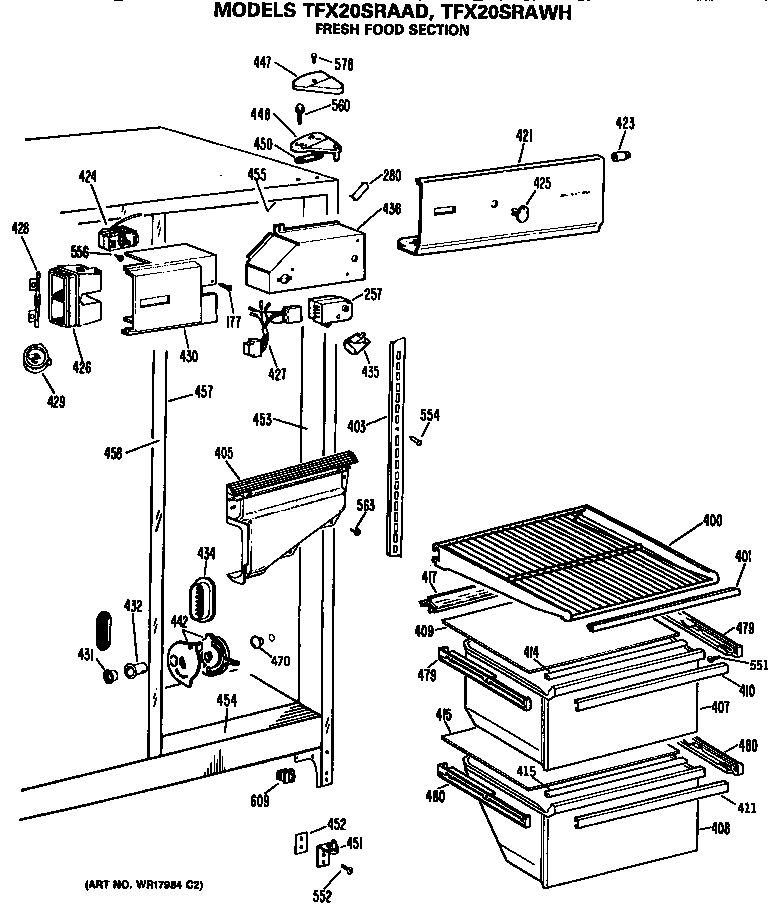 GE TFX20SRAAD refrigerator section diagram