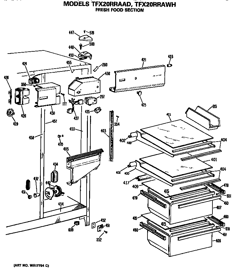 GE TFX20RRAWH fresh food section diagram