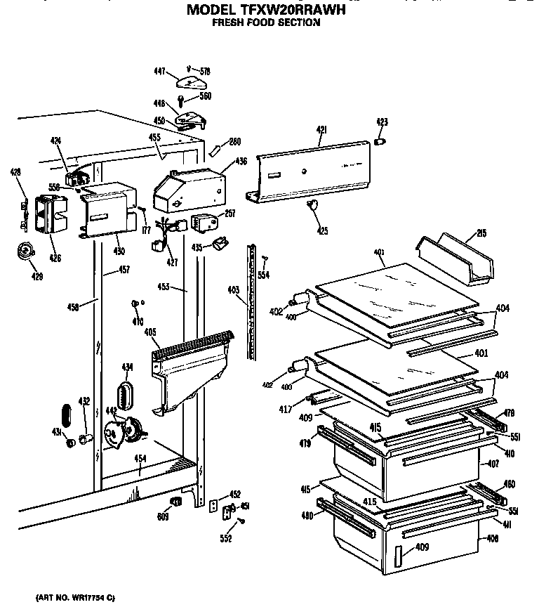GE TFXW20RRAWH fresh food section diagram