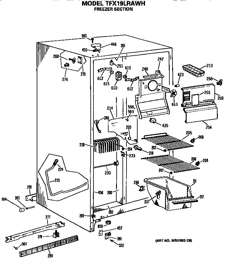 GE TFX19LRAWH freezer section diagram