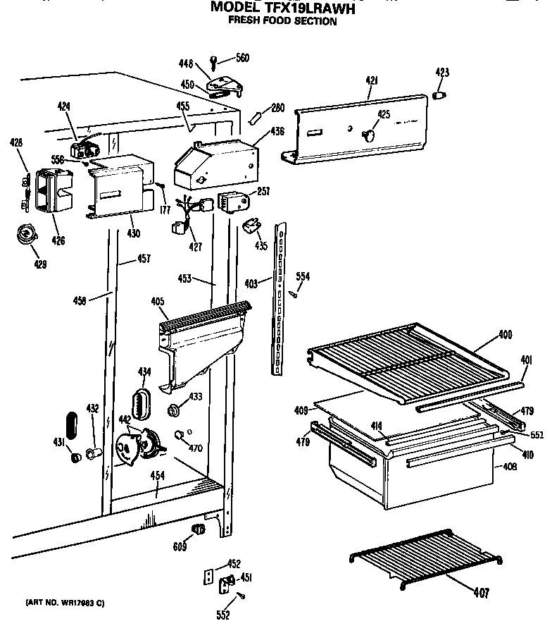 GE TFX19LRAWH fresh food section diagram