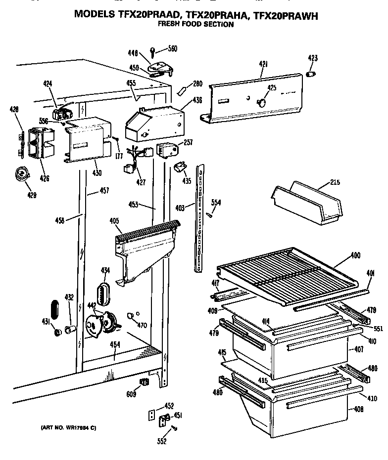 GE TFX20PRAWH fresh food section diagram