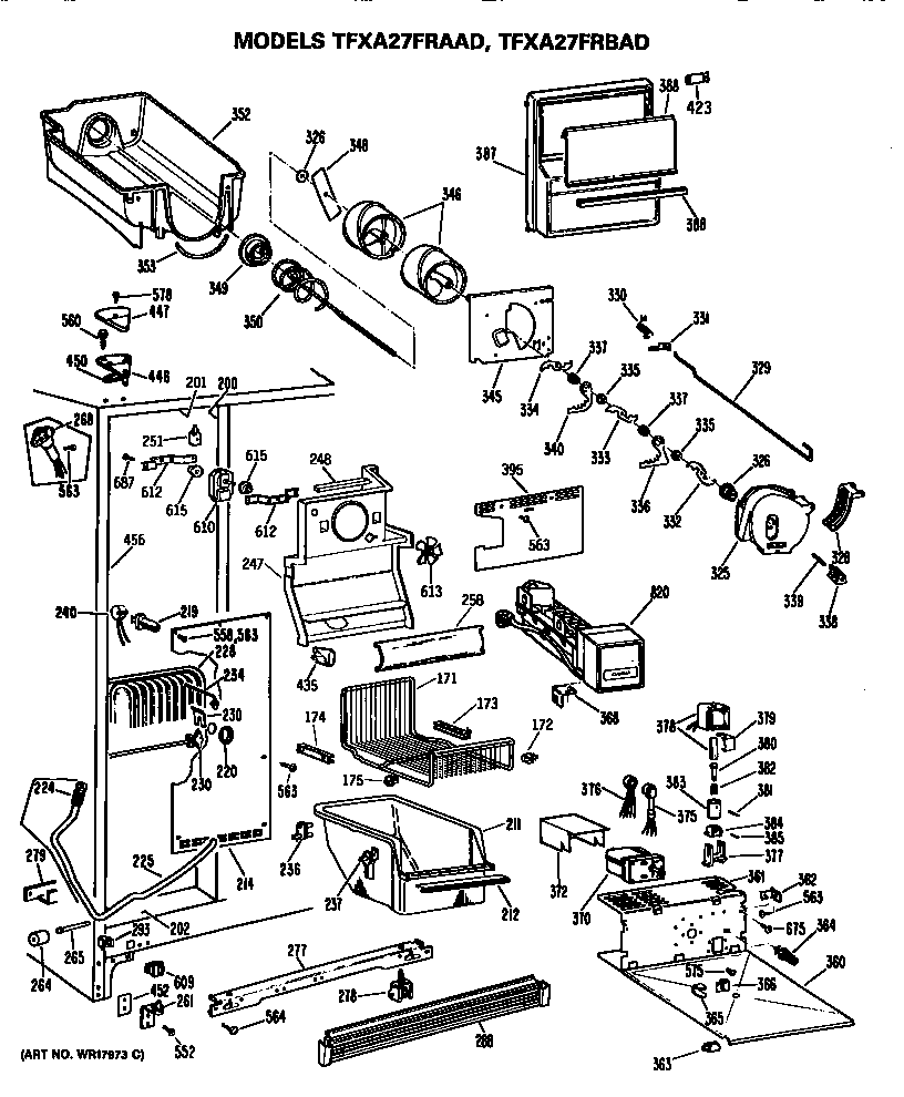 GE TFXA27FRAAD freezer shelves diagram