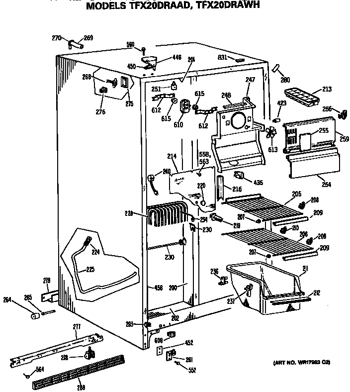 GE TFX20DRAWH freezer section diagram