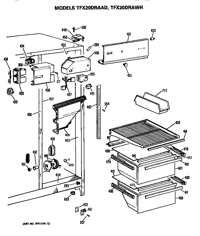 GE TFX20DRAWH fresh food section diagram
