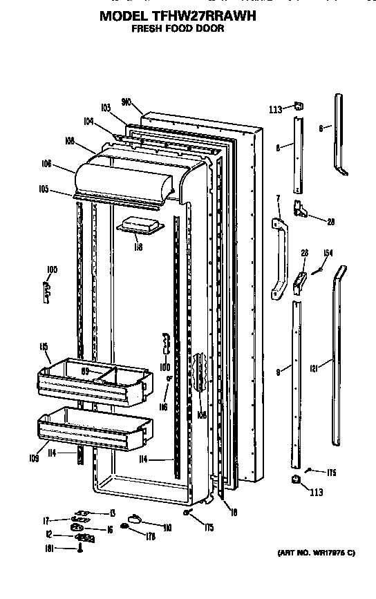 GE TFHW27RRAWH refrigerator door diagram