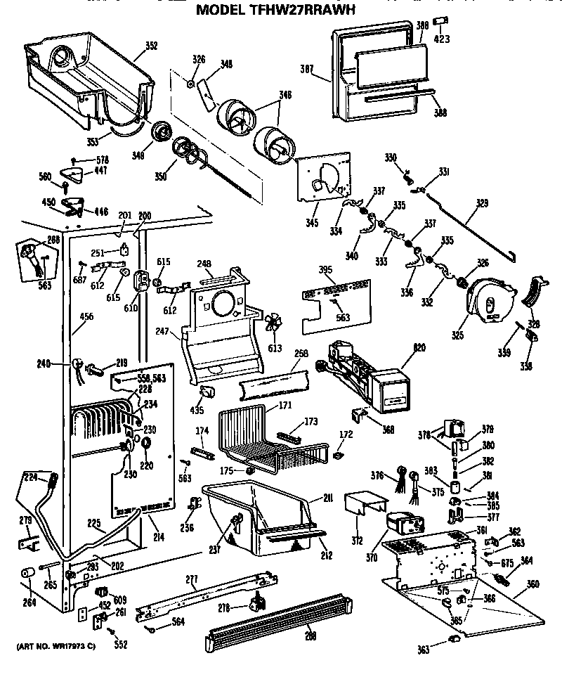 GE TFHW27RRAWH freezer shelves diagram