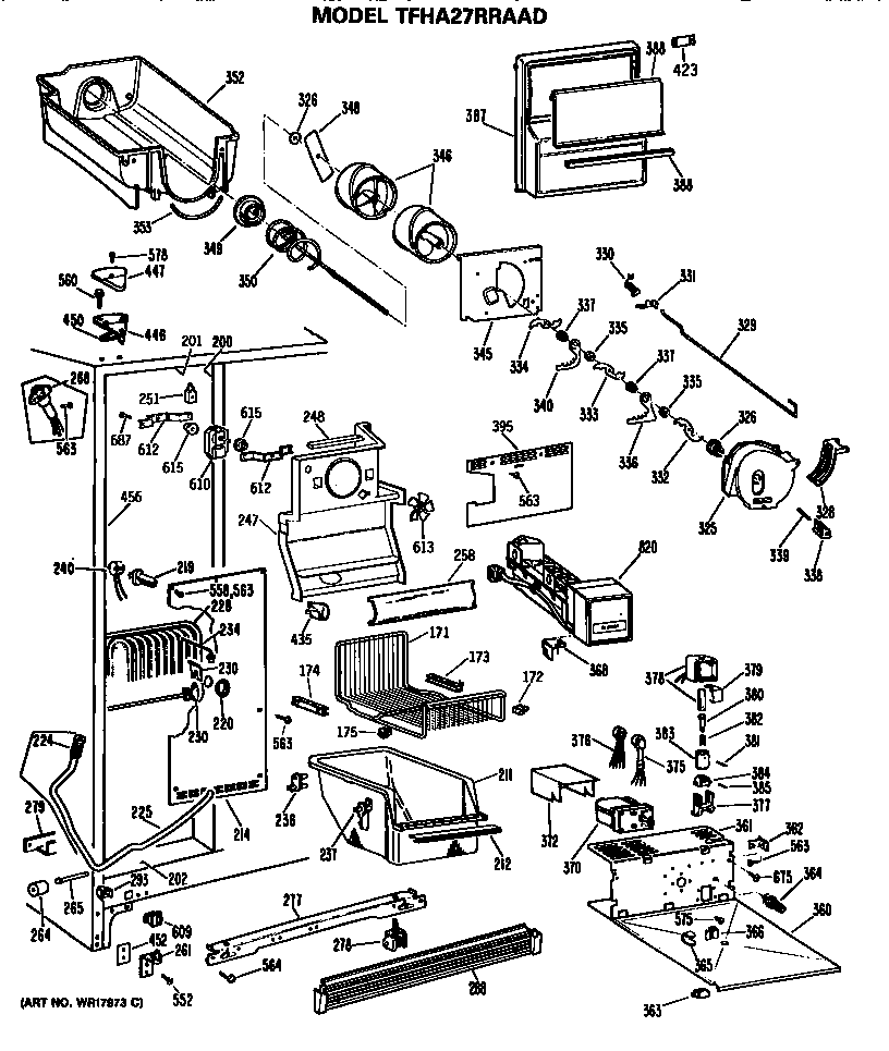 GE TFHA27RRAAD freezer shelves diagram