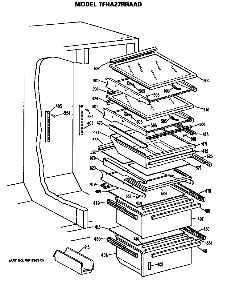 GE TFHA27RRAAD refrigerator shelves diagram