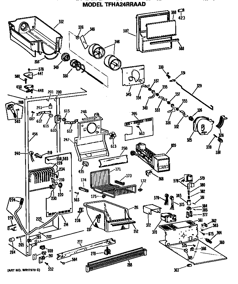 GE TFHA24RRAAD freezer shelves diagram
