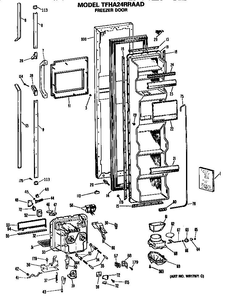 GE TFHA24RRAAD freezer door diagram