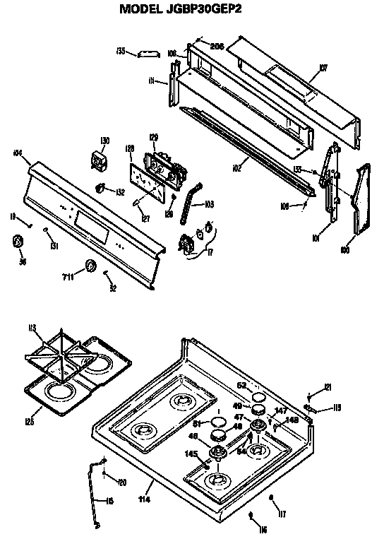 GE JGBP30GEP2 control and cooktop diagram