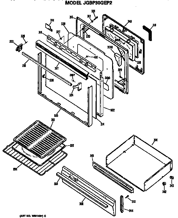 GE JGBP30GEP2 door and drawer diagram