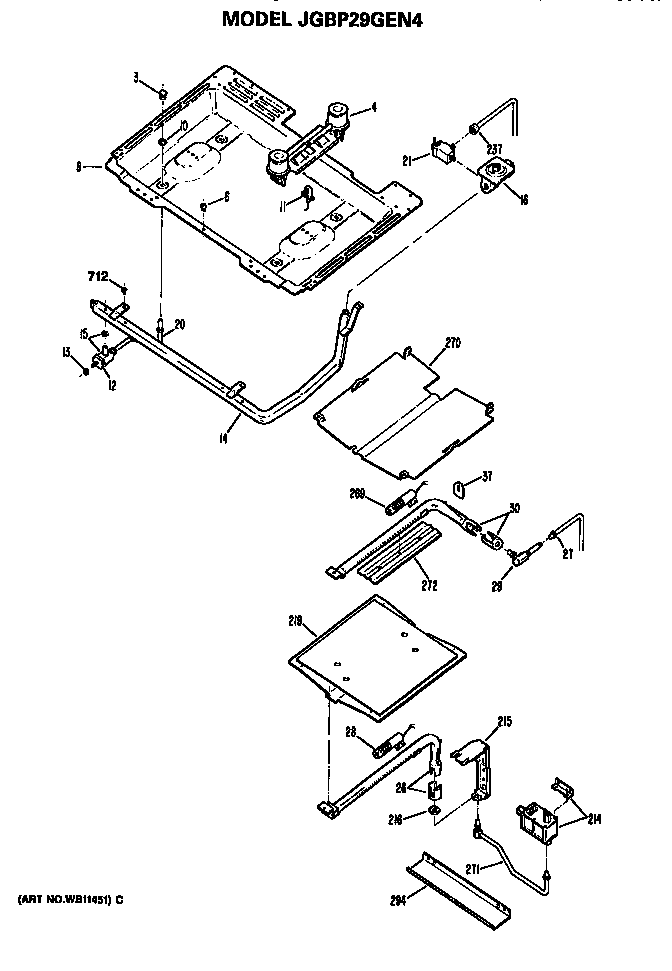GE JGBP29GEN4 burner assembly diagram