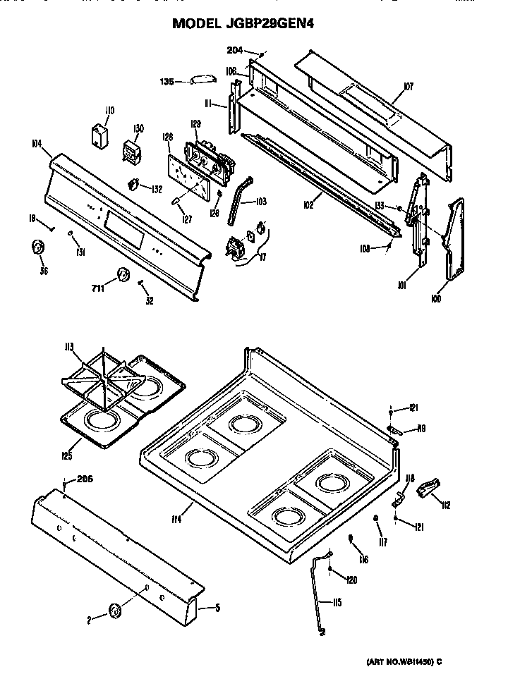 GE JGBP29GEN4 cooktop and backsplash diagram