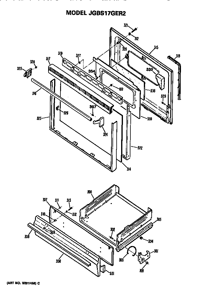GE JGBS17GER2 door and broiler assembly diagram