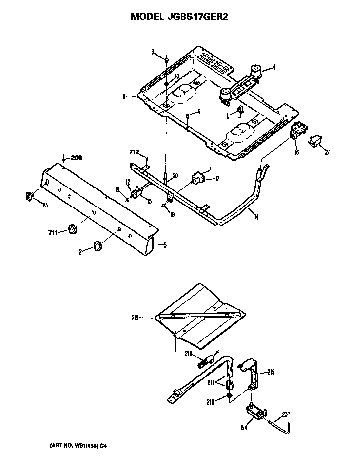 GE JGBS17GER2 burner assembly diagram