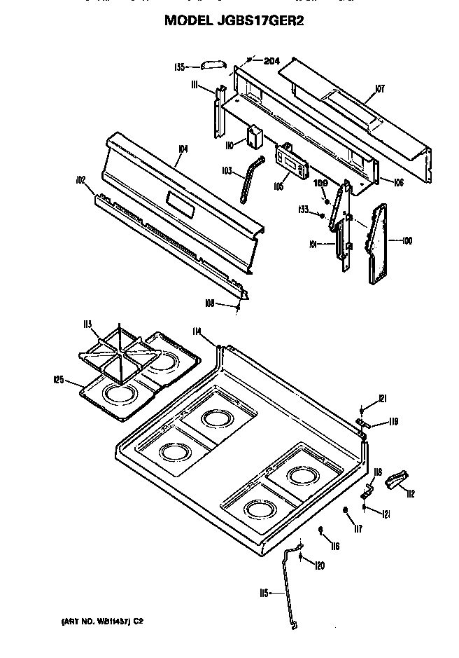 GE JGBS17GER2 cooktop and backsplash diagram