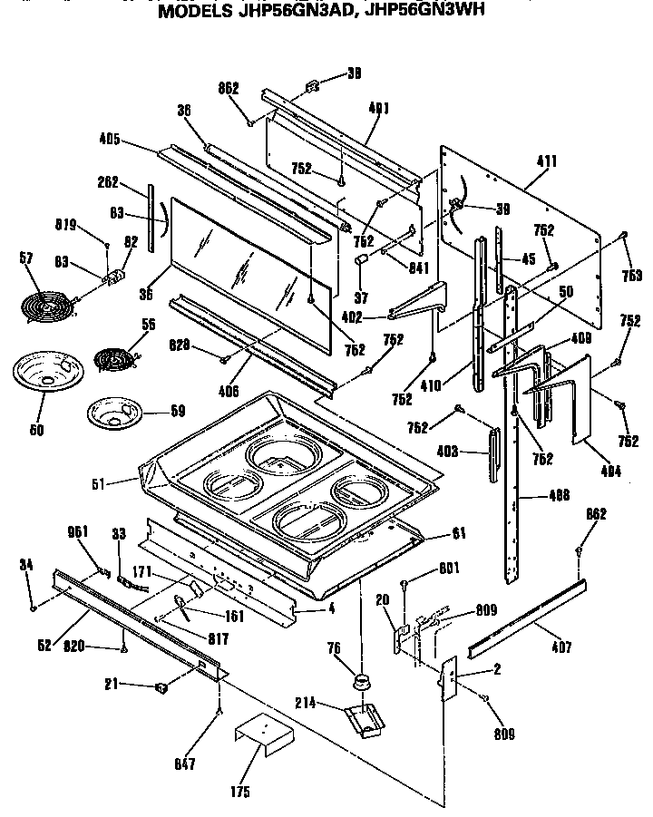GE JHP56GN3AD cooktop diagram